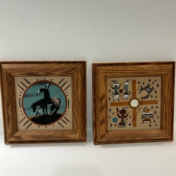 Native American Navajo Sand Paintings 8-1/2” X 8-1/2”. Originates from Navajo - Picture 6 of 7